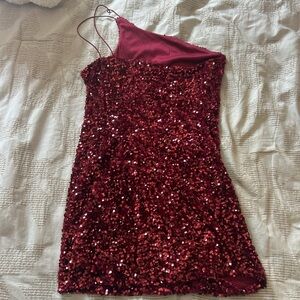 Red Sequin One-Shoulder Mini Dress